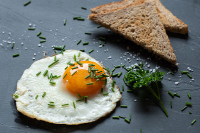 High angle view of breakfast on table