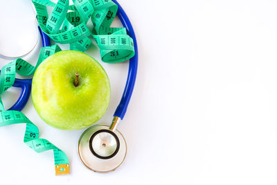 High angle view of apples on table