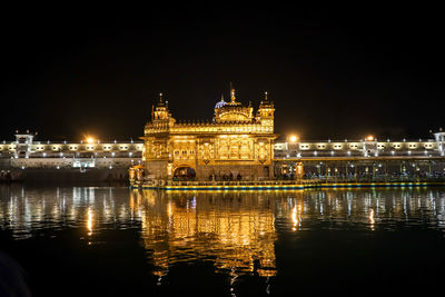 Reflection of illuminated buildings in water at night