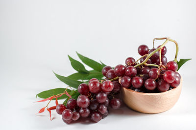 Close-up of cherries against white background