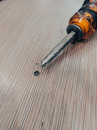 High angle view of pen on table