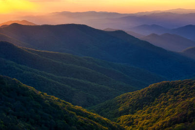 Scenic view of mountains during sunset