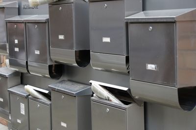 Close-up of mailboxes