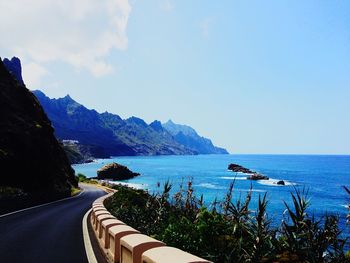 Scenic view of sea against clear blue sky