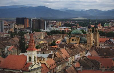 High angle view of buildings in city