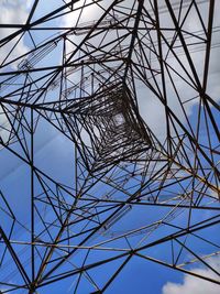 Low angle view of electricity pylon against sky