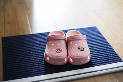 High angle view of shoes on table