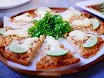 High angle view of meal served in plate