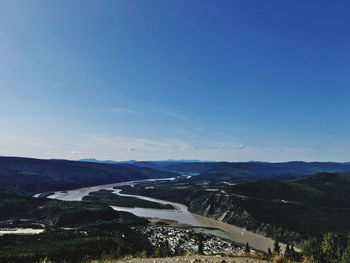 Scenic view of landscape against blue sky