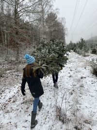 High angle view of people walking on street