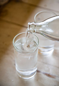 Close-up of water in glass on table