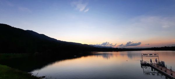 Scenic view of lake against sky during sunset