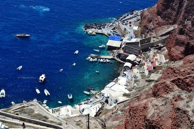 High angle view of people by sea