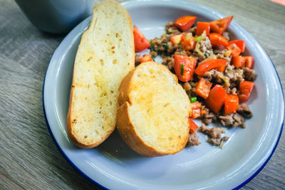 Close-up of breakfast served in plate
