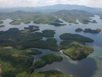 High angle view of lake against sky
