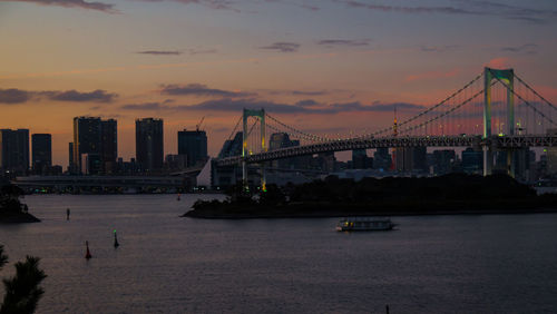 View of suspension bridge at sunset
