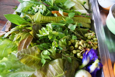 High angle view of vegetables in container