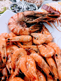 High angle view of shrimps in plate