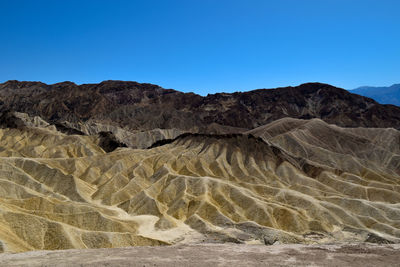 Scenic view of arid landscape against clear blue sky