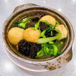 High angle view of fruits in bowl on table