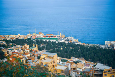 High angle view of buildings in city