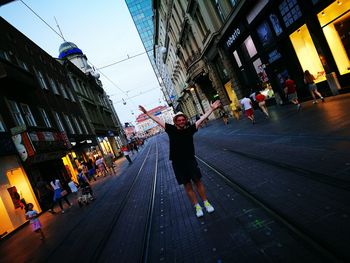 People walking on city street