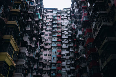 Low angle view of buildings in city against sky