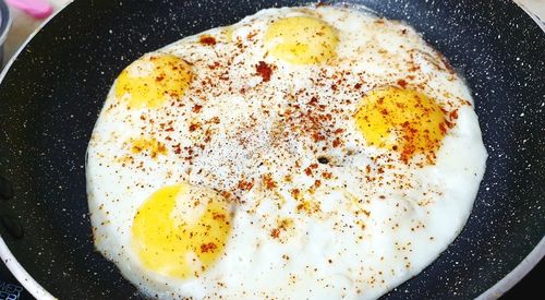 High angle view of breakfast on table