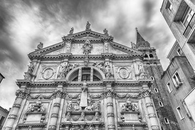 Low angle view of temple building against cloudy sky