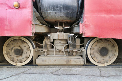 Close-up of train on railroad track