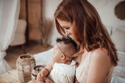 Mother and son at home