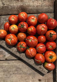 High angle view of tomatoes on table