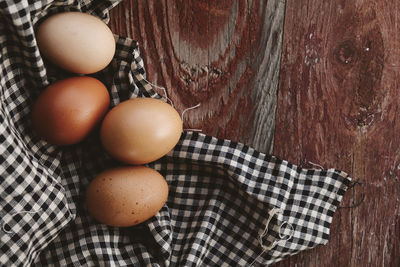 High angle view of eggs on table