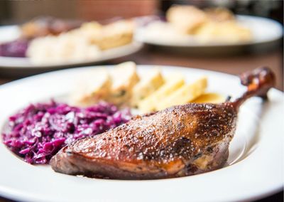 Close-up of food in plate on table