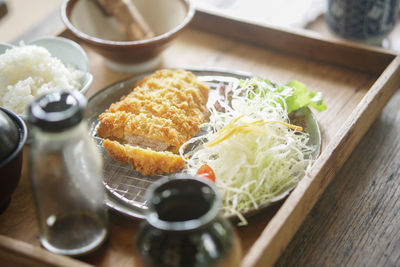 High angle view of food on table