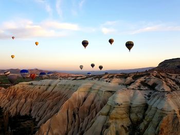 Hot air balloons against sky