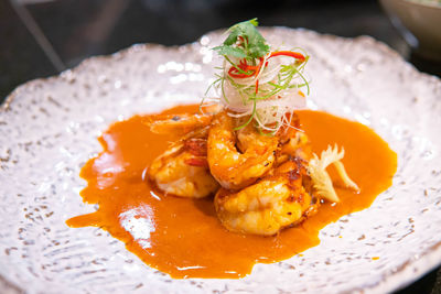 Close-up of food served in plate