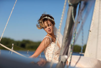 Bride on a sailing yacht