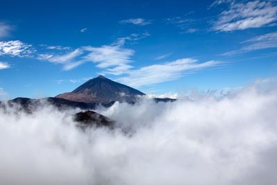 Panoramic view of volcanic mountain against sky