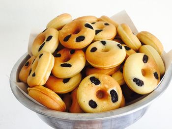 High angle view of cookies in container
