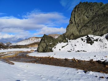 Scenic view of snowcapped mountains against sky