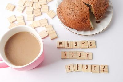 High angle view of coffee on table