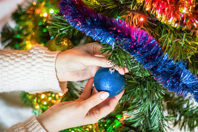 Cropped hand holding christmas tree