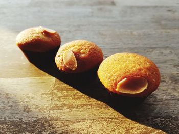 High angle view of bread on cutting board