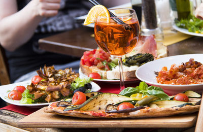 Close-up of food served on table