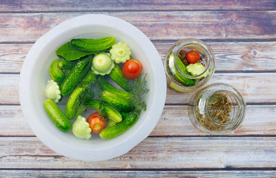 Directly above shot of vegetables in bowl on table