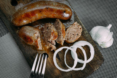 High angle view of food in plate on table