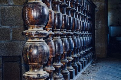 Row of old objects in building