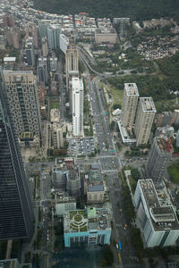 High angle view of buildings in city