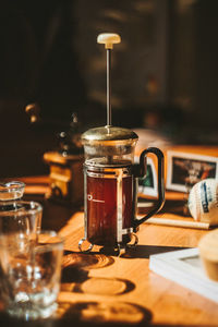 Close-up of coffee in french press